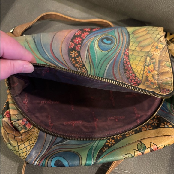 Anuschka Crossbody Peacock Design Women's Bag - Picture 4 of 7